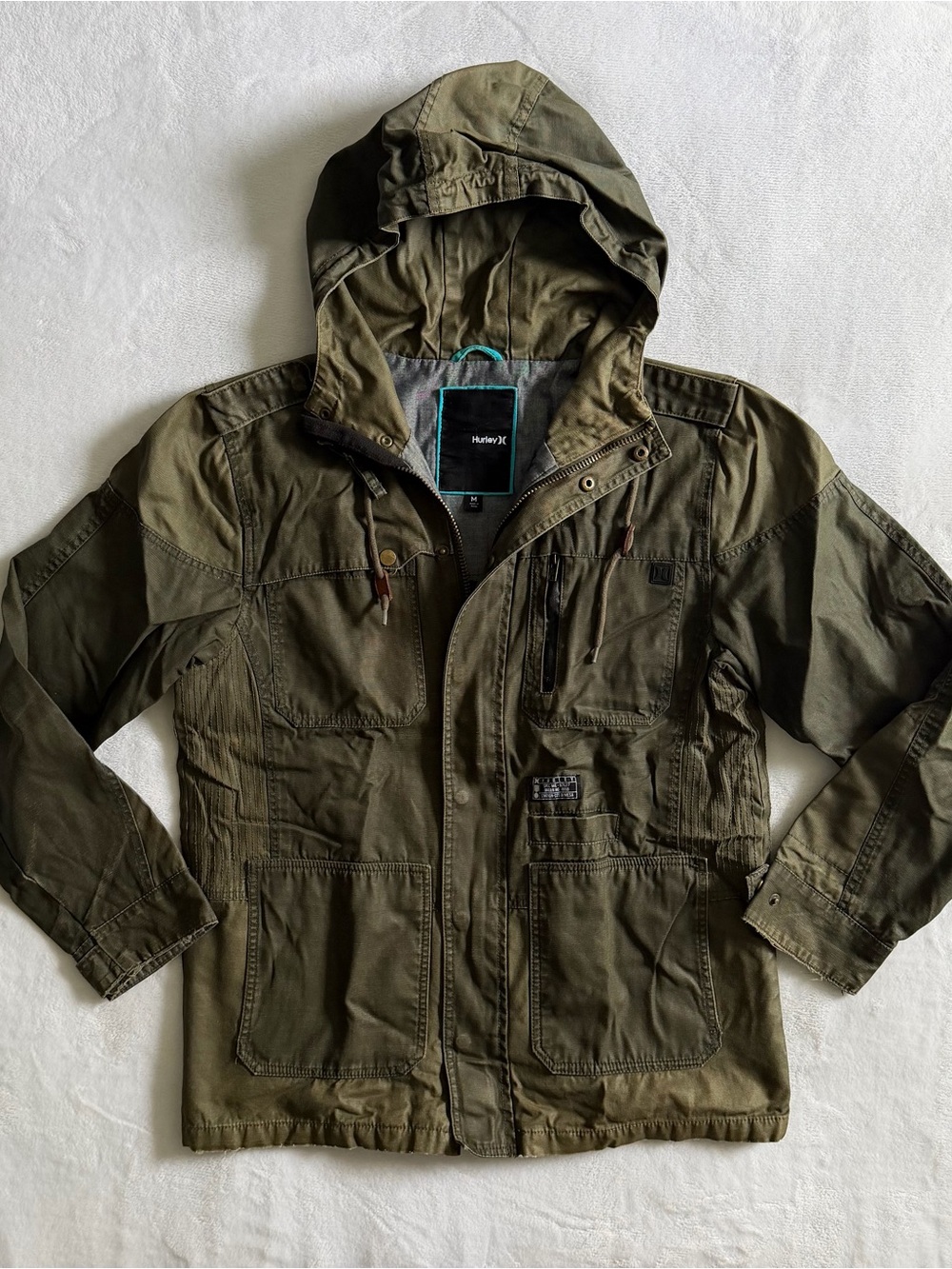 Hurley Waxed Plaid Lined Field Jacket Men’s Med‎ Green Covert Military Tactical